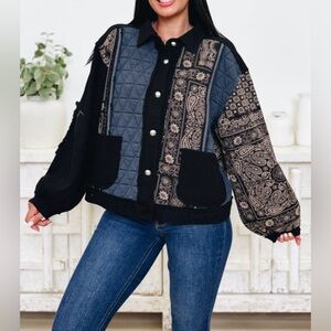 ✨NEW Black Quilted & Paisley Patchwork Jacket Shacket